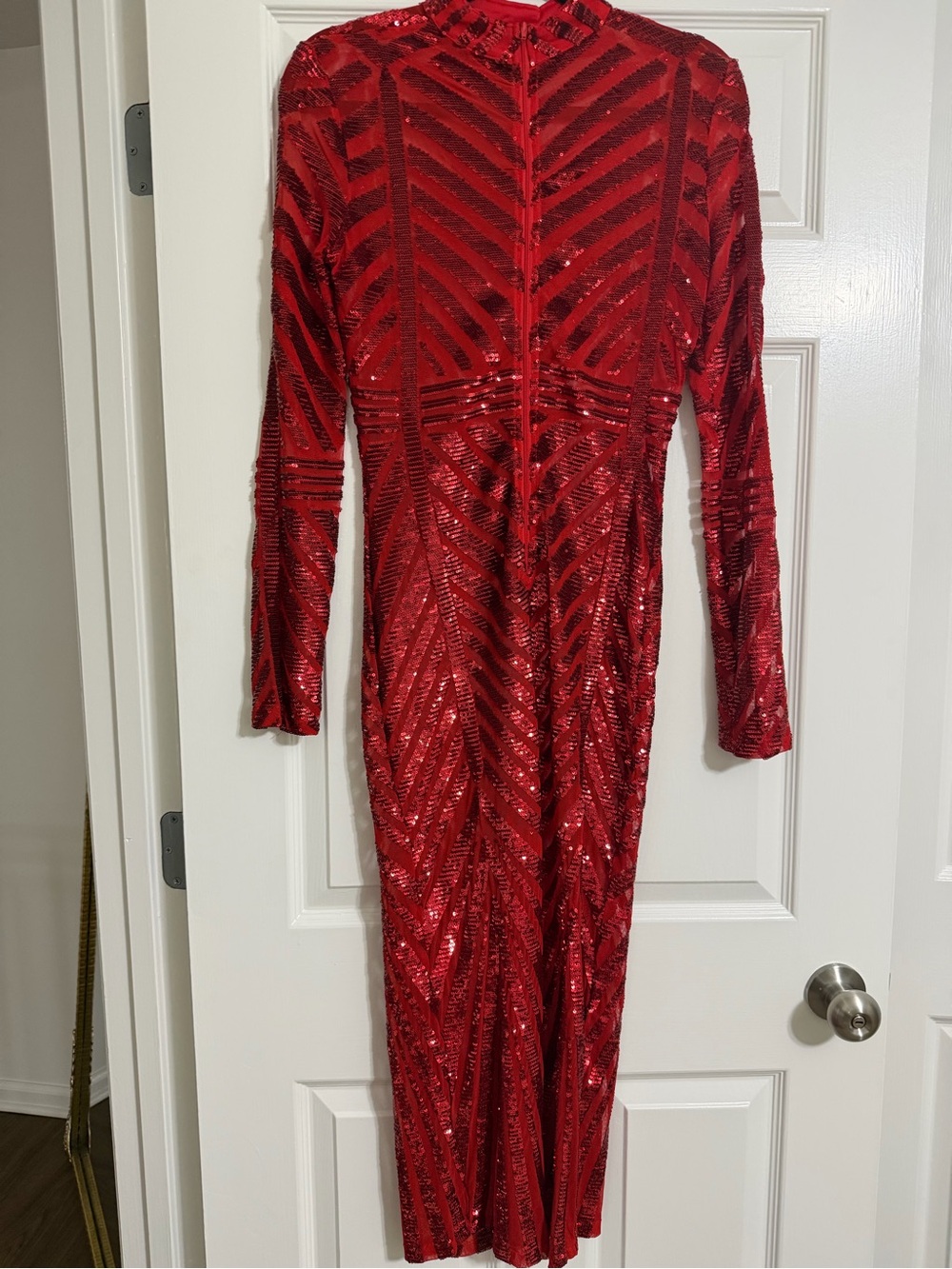 Banjul Red Sequin Geometric Long-Sleeve Dress - Picture 5 of 6